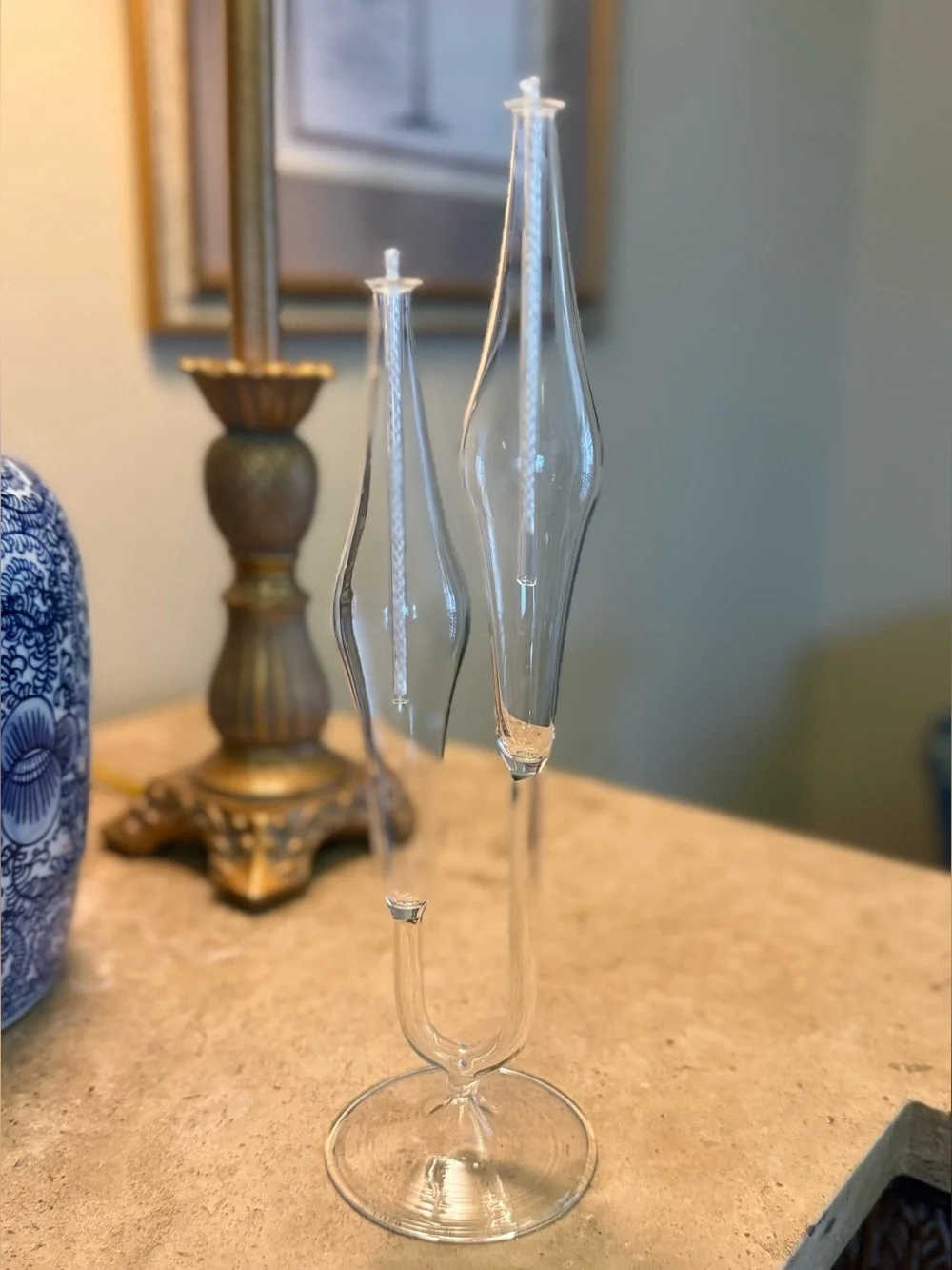 Vintage Firelight Glass Double Oil Candle 11